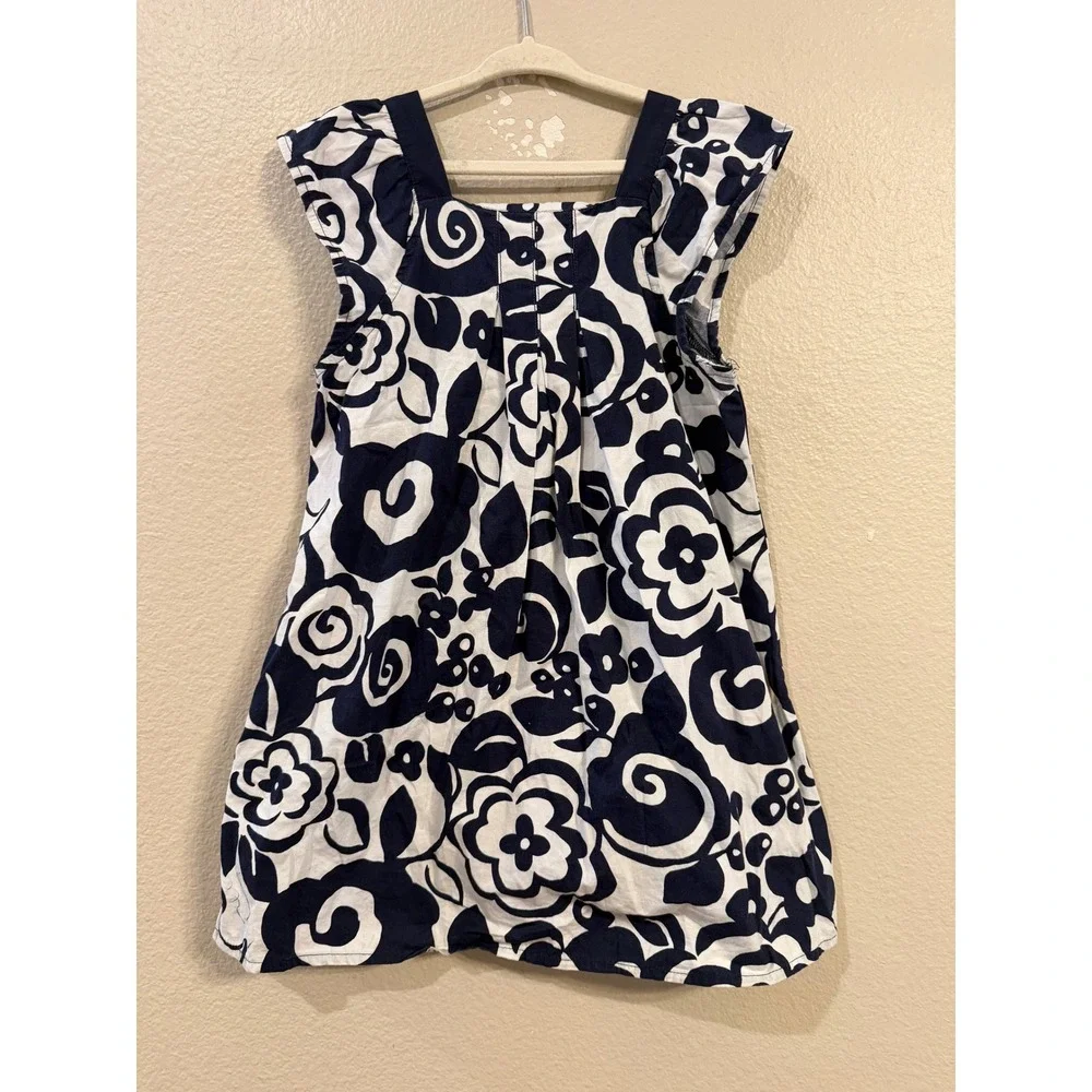 Gymboree Girls Navy Blue White Floral Cotton Dress Bow Back Size 5T
